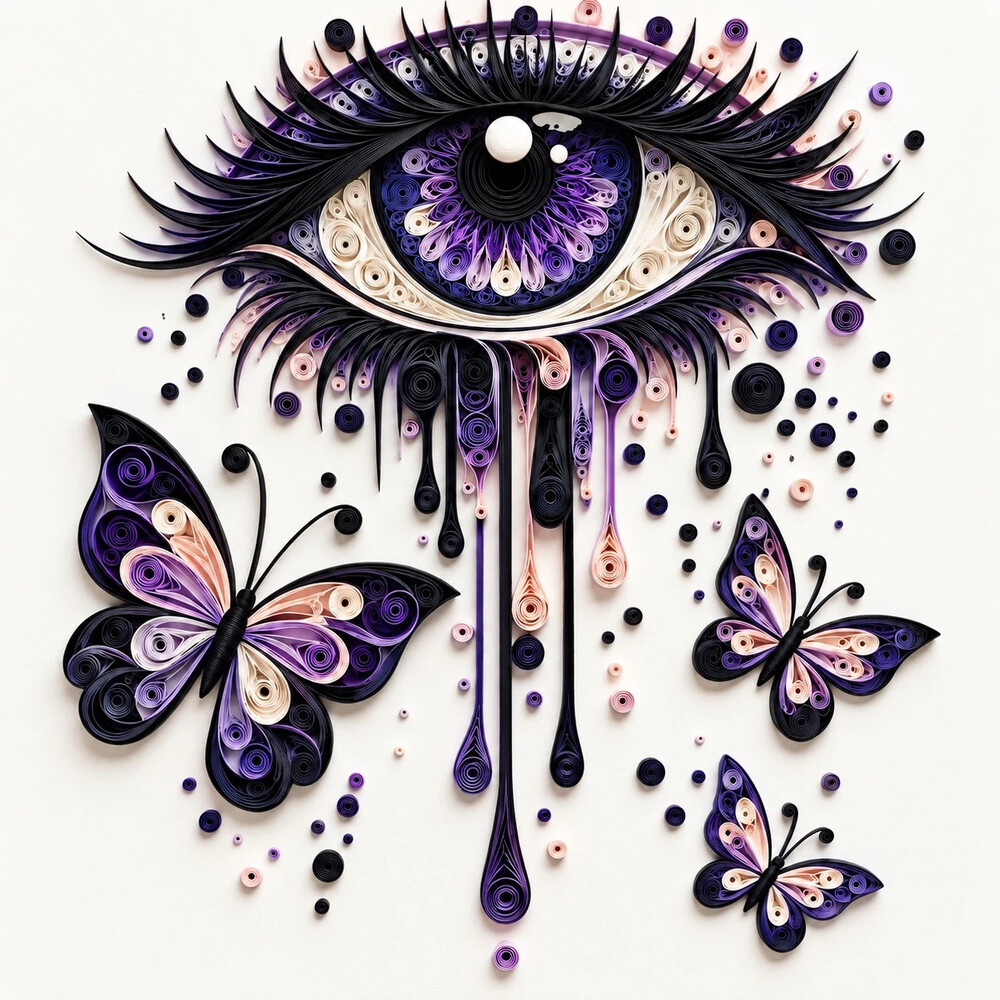 5x7 Framed Purple Eye Butterfly Quilling Art Print